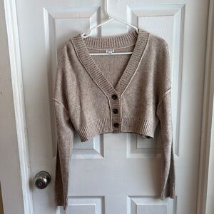 Garage Tan & Grey Cropped Cardigan Sweater